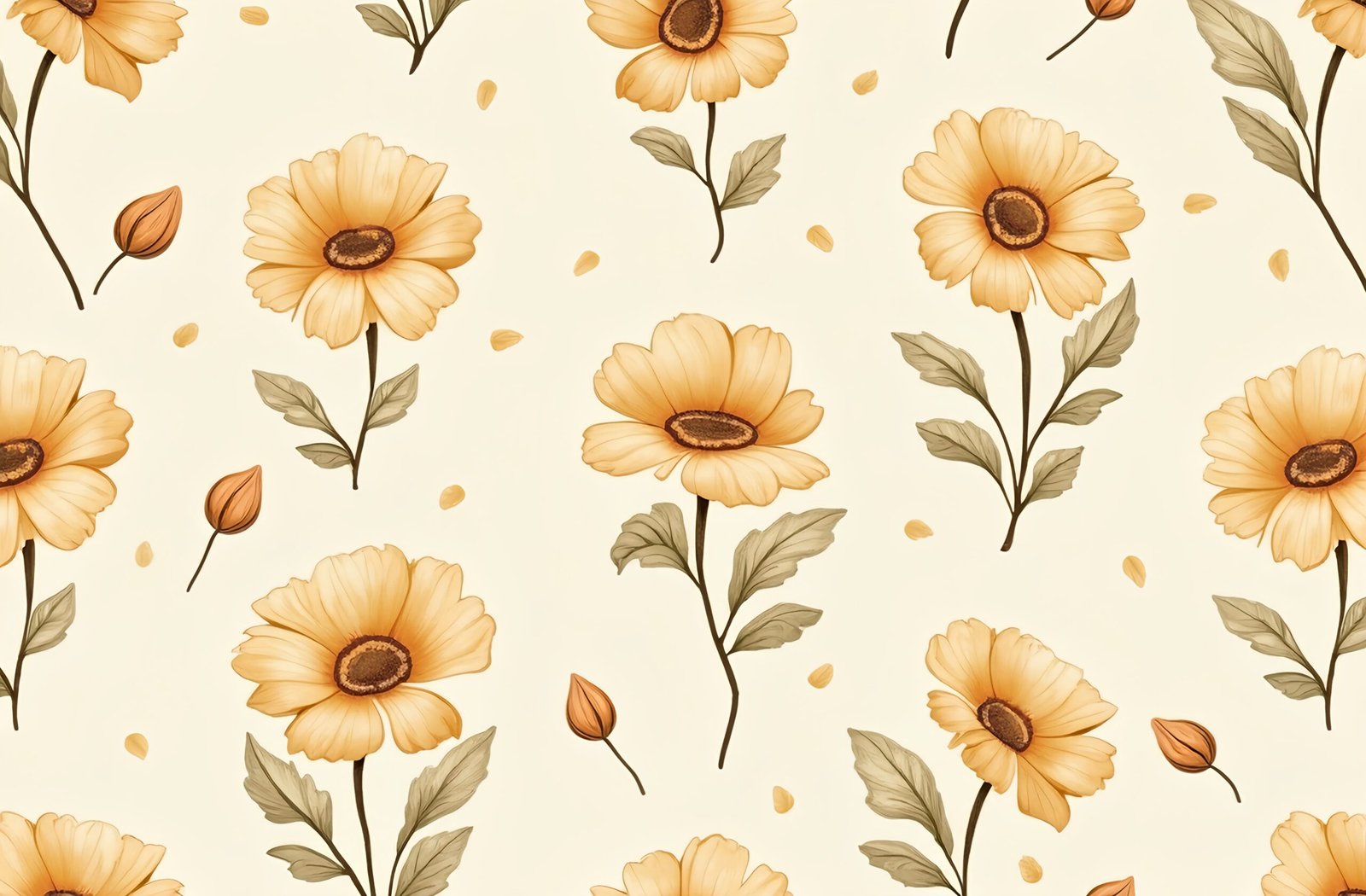 Repeating pattern of blanket flowers on light beige background—ideal for print, textile and botanical visuals