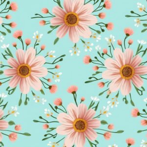 blanket flowers repeating pattern on a light blue