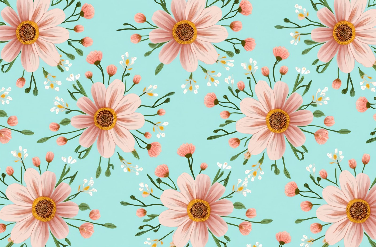 blanket flowers repeating pattern on a light blue