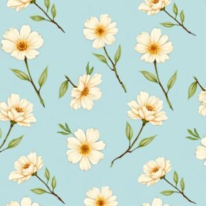 Repeating pattern of blanket flowers on light blue background—ideal for textiles, print and botanical visuals