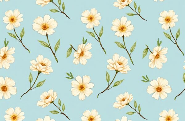 blanket flowers repeating pattern on a light blue