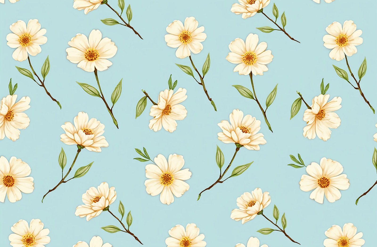 Repeating pattern of blanket flowers on light blue background—ideal for textiles, print and botanical visuals