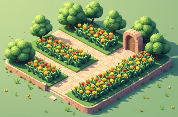 isometric flowers garden