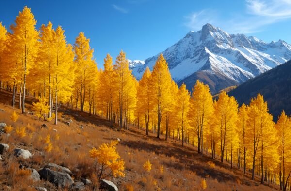 Aspen trees on a mountain slope