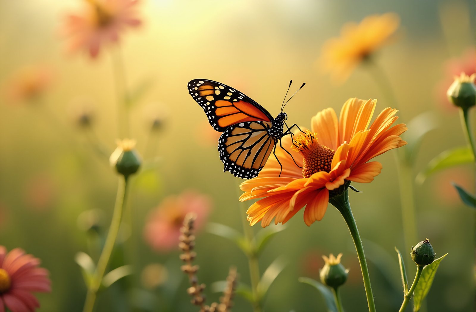 Butterfly landing on blanket flower (Gaillardia) in close-up, ideal for nature, garden and pollinator visuals