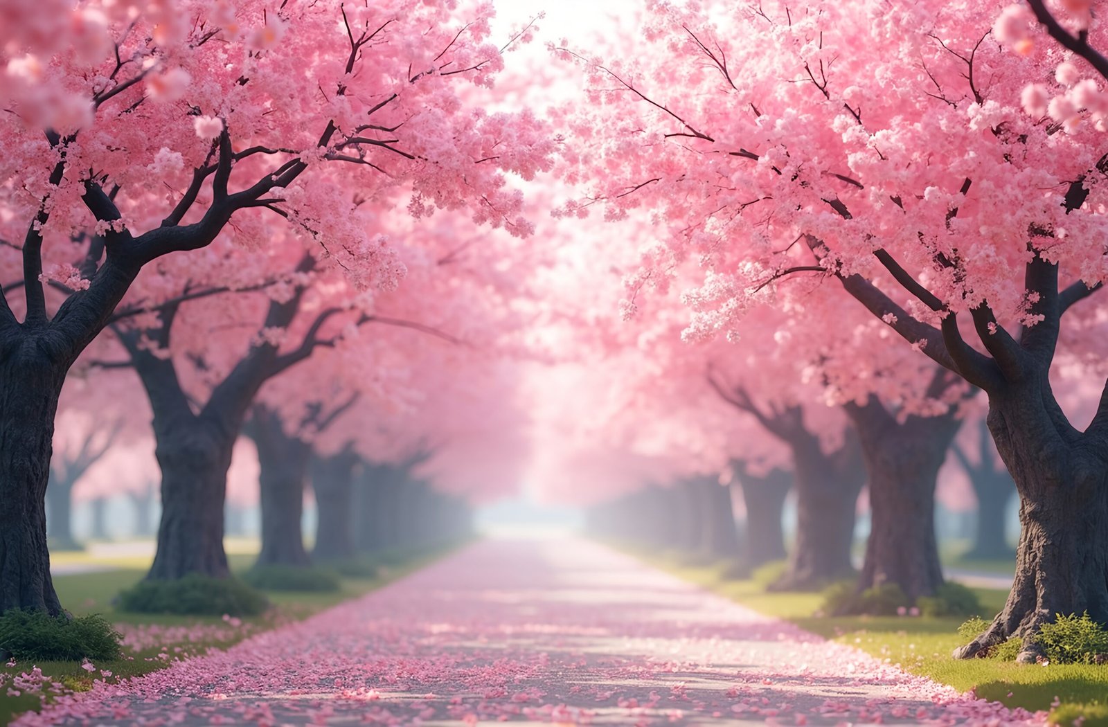 Cherry blossom trees in full bloom during spring, with pink and white flowers—free image for nature, travel or seasonal visuals.