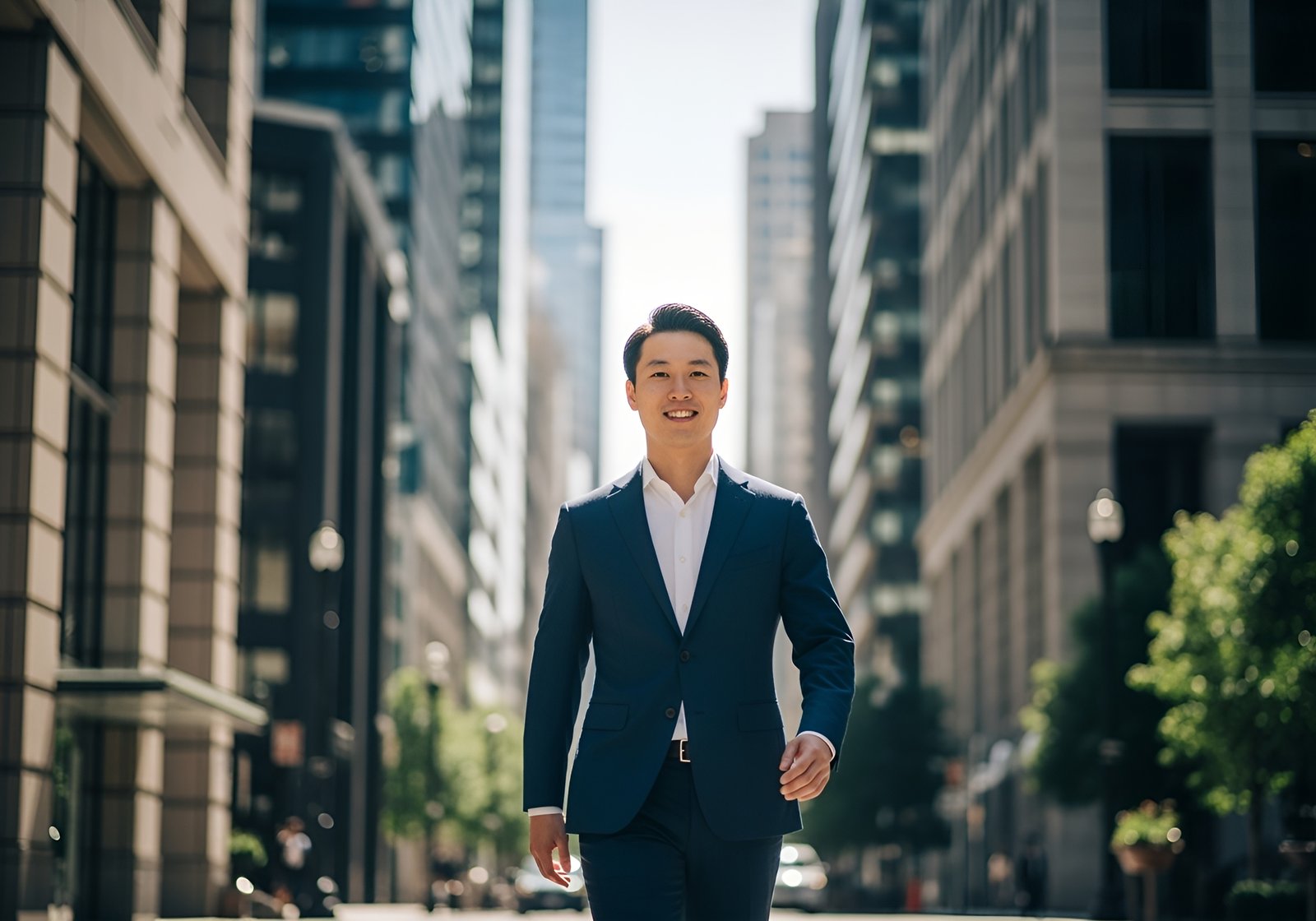 Smiling Asian man in business suit and tie—free image for corporate, professional profile or business-service visuals.
