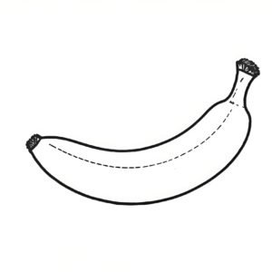 Single banana drawn in continuous one-line style, modern minimalist black on white