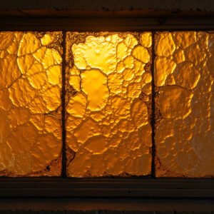 Antique stained textured glass with rippled patterns and iridescent tones