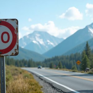 Photorealistic image of a speed limit 60 old rusted road sign on a roadside