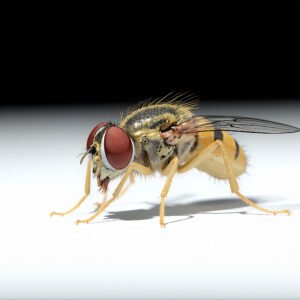 photorealistic image of a single fruit fly with shadow