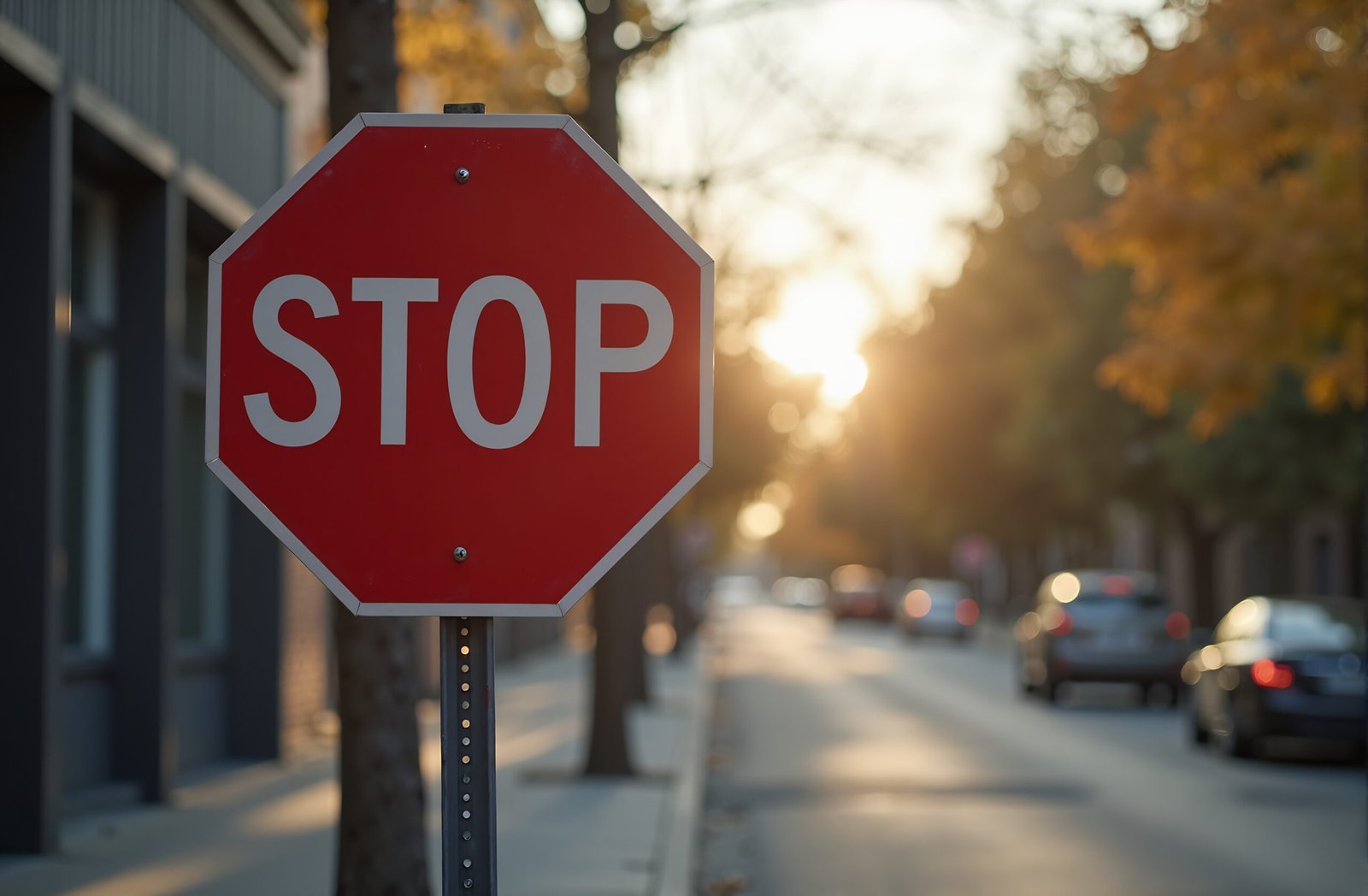 A close-up photograph of a stop sign at a urban street