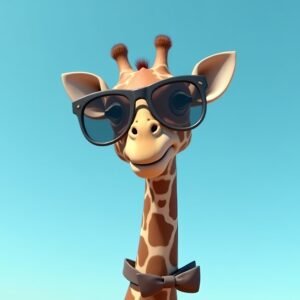 3D cartoon giraffe wearing big sunglasses, fun animal illustration for kids or summer-themed designs.