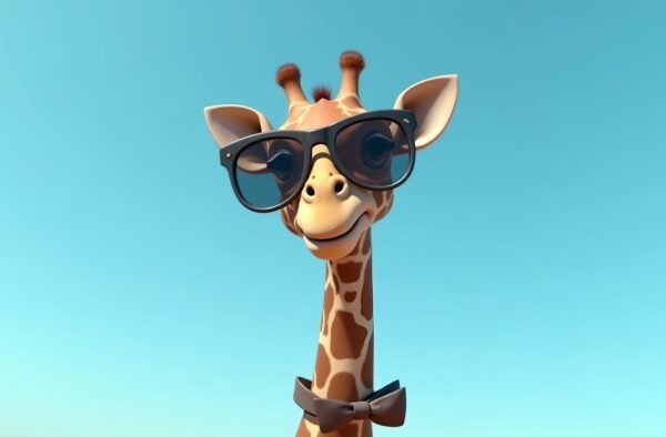 3D funny giraffe wearing big sunglasses and smiling