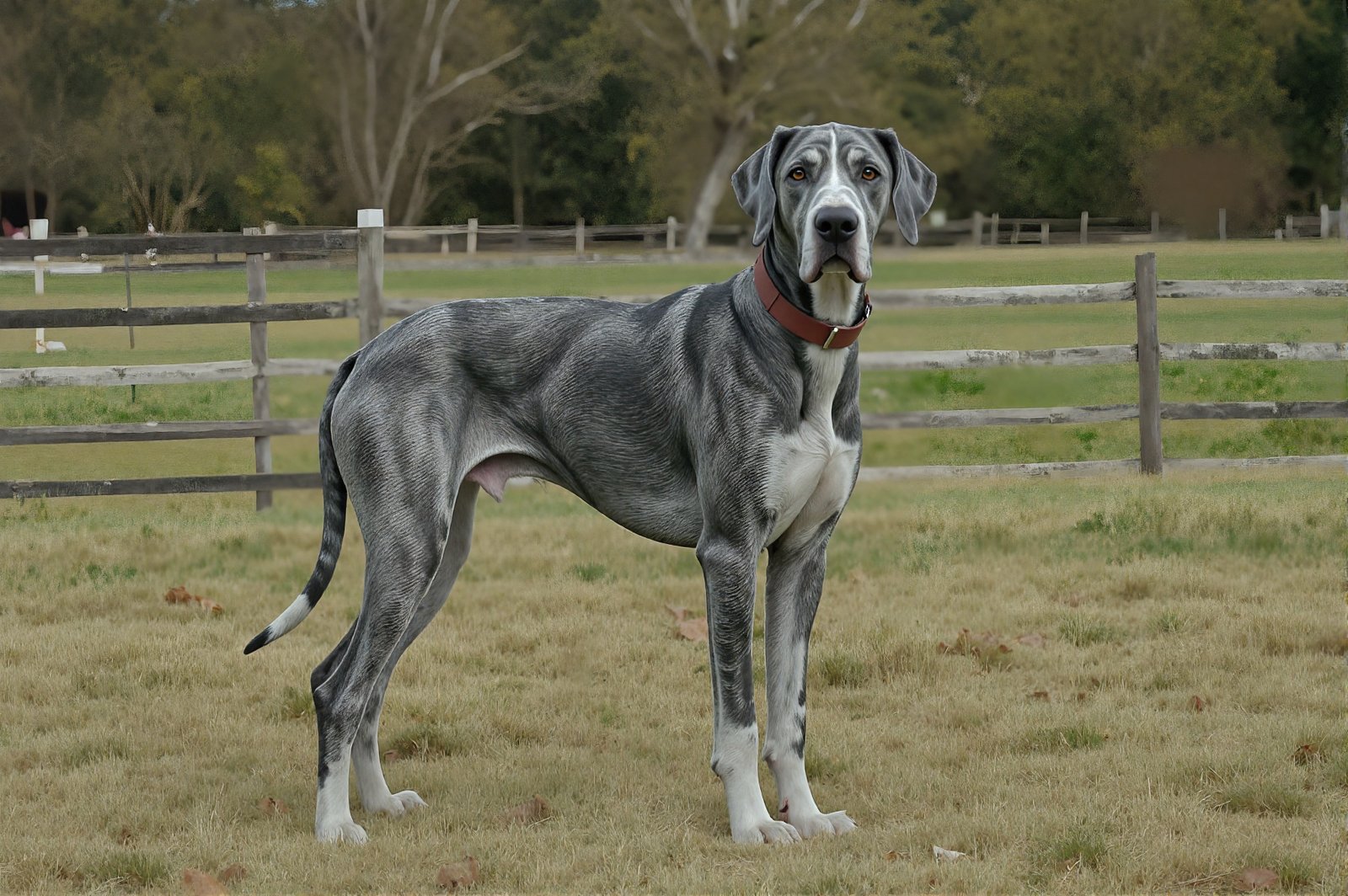 Great Dane standing in the farm