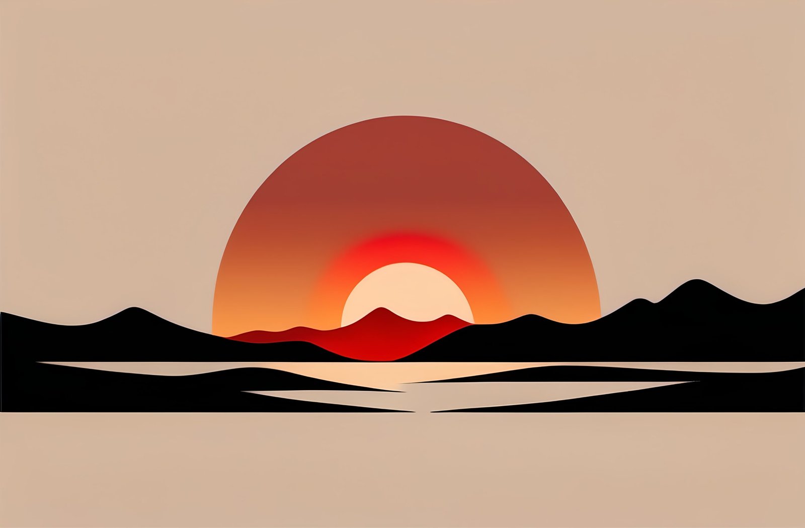 abstract minimalist sunset with black hills