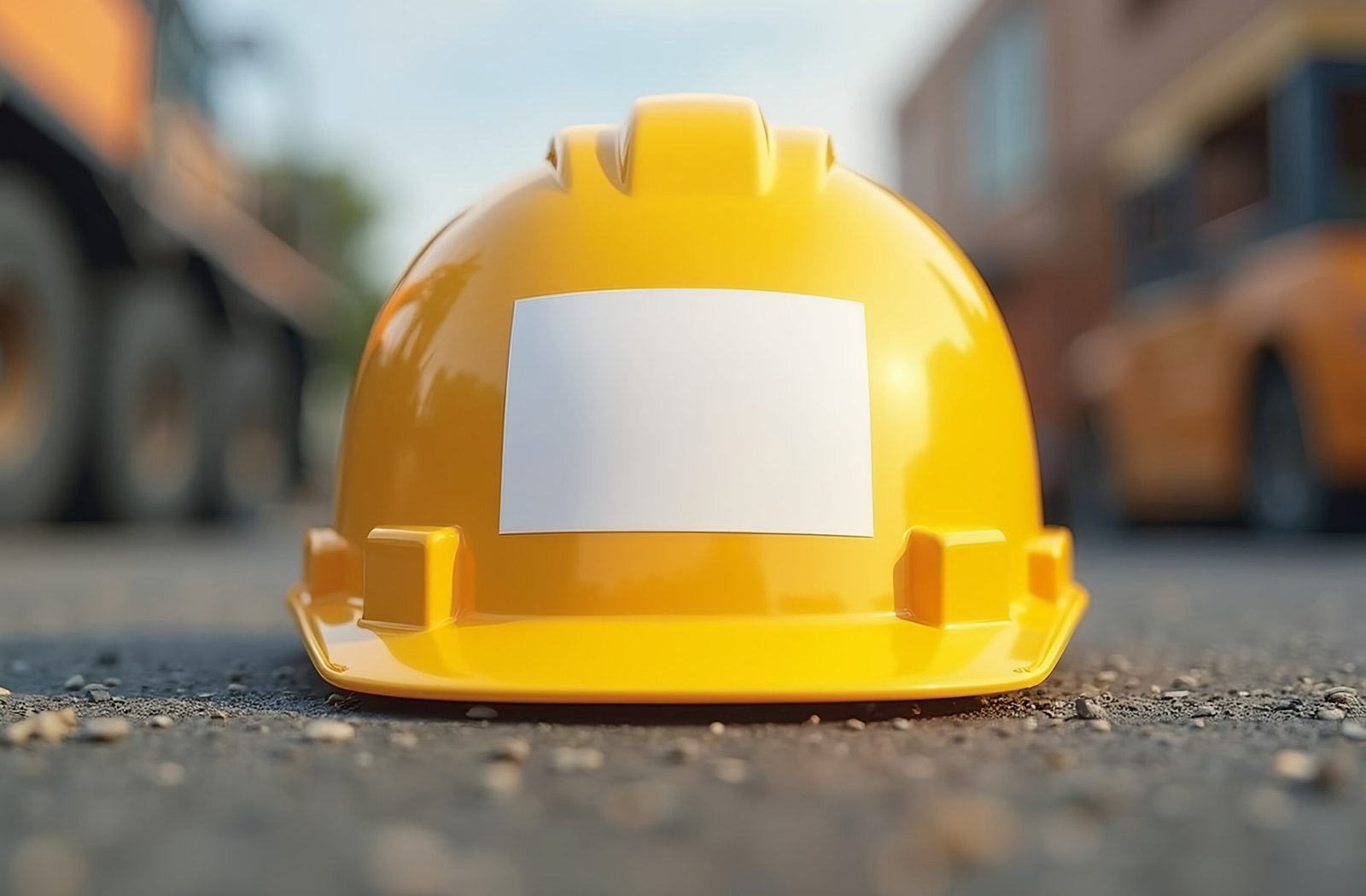 construction safety helmet mockup with blank label