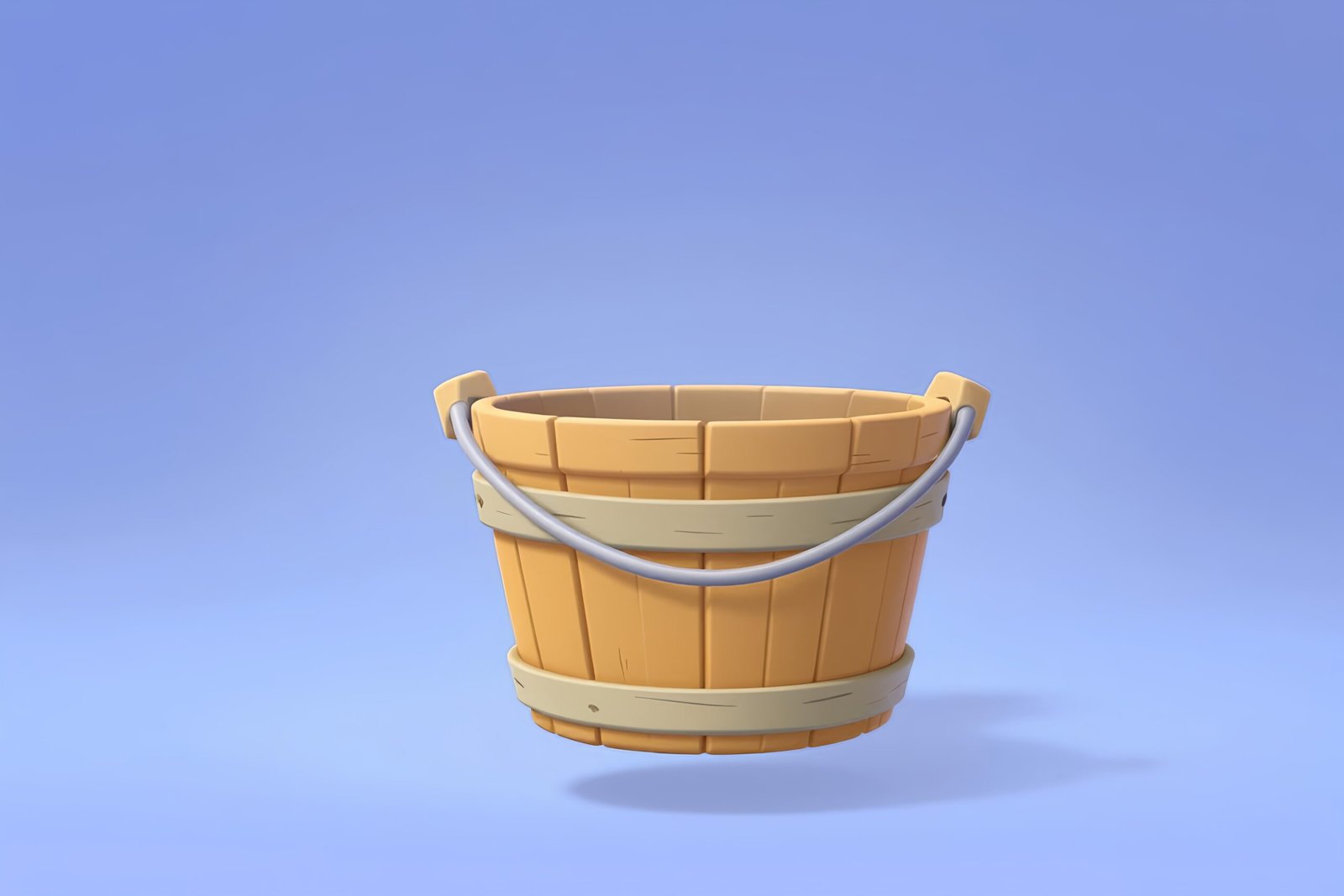 Cartoon floating bucket with empty top surface, isolated illustration