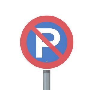 Flat vector illustration of No Parking road sign in a clean minimal style, isolated on white