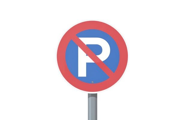 Flat vector illustration of No Parking road sign in a clean minimal style, isolated on white