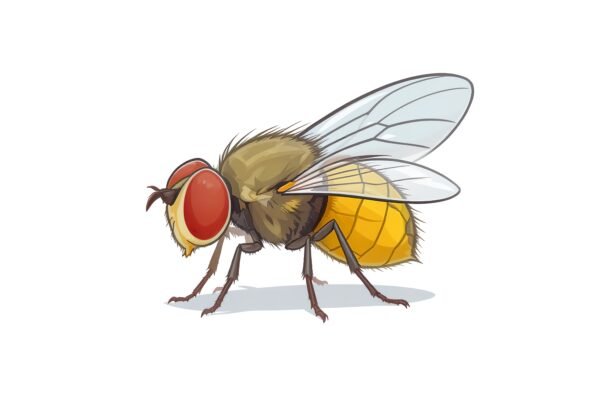 Cartoon fruit fly insect illustration isolated on light background, versatile bug graphic for education and creative designs