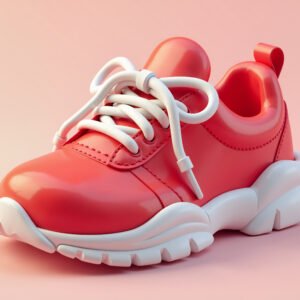 3D cartoon sneaker in red and white colors, high-resolution stock photo