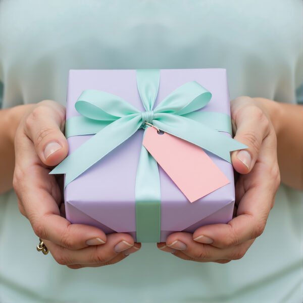 Hands holding a wrapped birthday gift box—ideal for celebration cards, party invites, and heartwarming design visuals