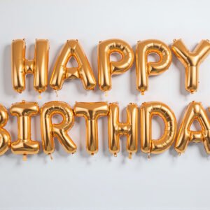3D “Happy Birthday” balloon letters in colorful helium balloon display—great for party graphics and celebration visuals