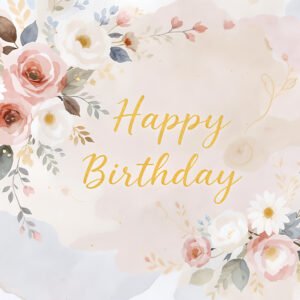 Watercolor birthday rose bouquet with soft pastel tones—ideal for greeting cards, invites, and floral gift design