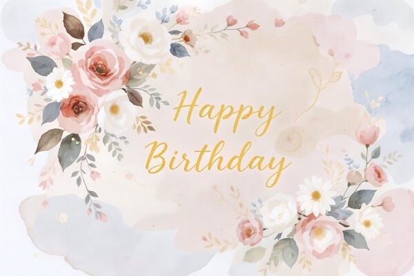 Watercolor birthday rose bouquet with soft pastel tones—ideal for greeting cards, invites, and floral gift design