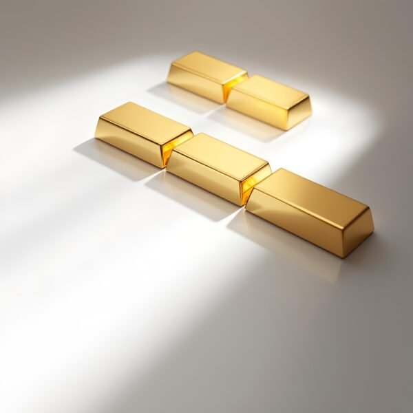 Stacked gold bars under bright light, showing rich golden shine