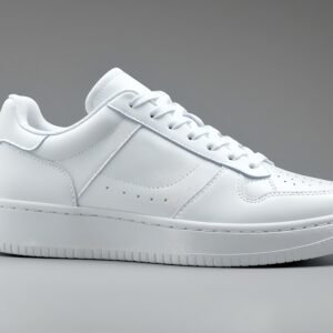 White leather sneaker with detailed stitching, modern casual shoe