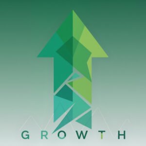 Abstract geometric shapes arranged to form upward trending arrow representing business growth and success
