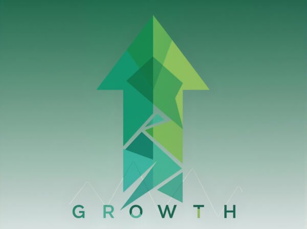 Abstract geometric shapes arranged to form upward trending arrow representing business growth and success
