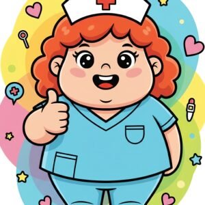 Cute friendly cartoon nurse character illustration with warm smile and professional medical attire