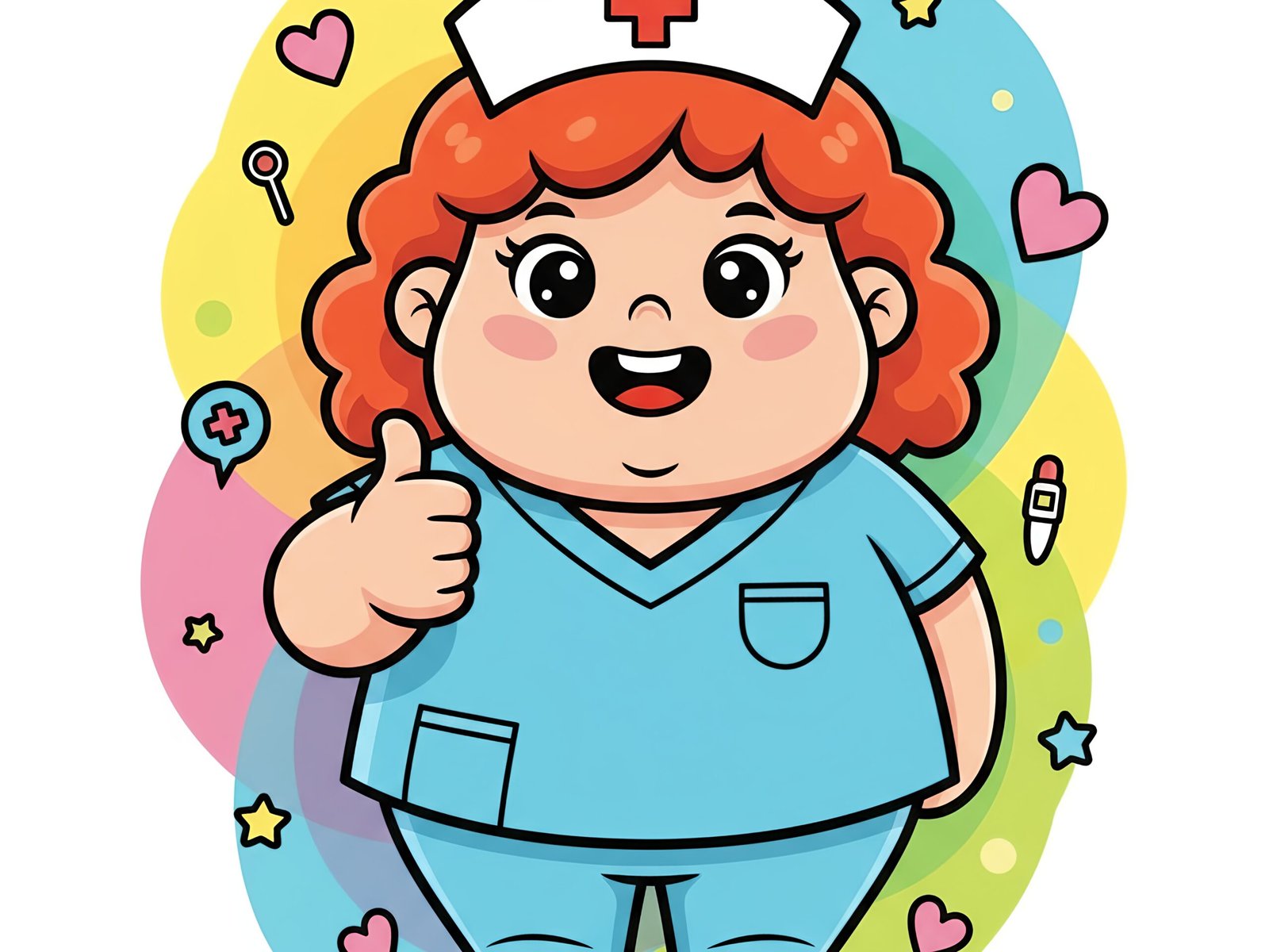 Cute friendly cartoon nurse character illustration with warm smile and professional medical attire
