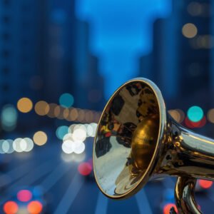 Close-up detail of trumpet mouthpiece showing brass instrument component for music education