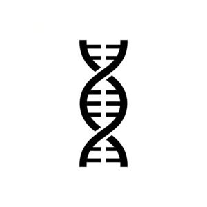 Black and white flat vector DNA helix icon in minimalist style representing genetics and molecular science