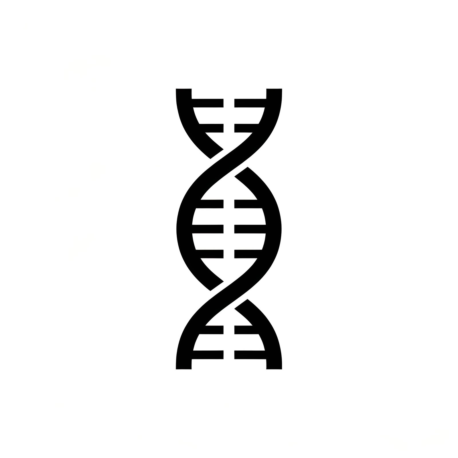 Black and white flat vector DNA helix icon in minimalist style representing genetics and molecular science