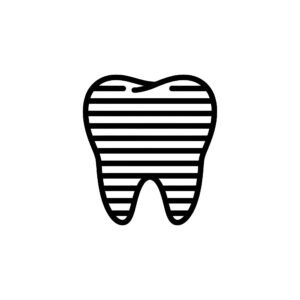 B&W Flat vector style tooth icon, minimalist dental health design, isolated on white.
