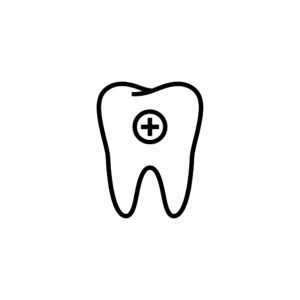 Black and white flat vector tooth icon representing dental health and oral care in simple design