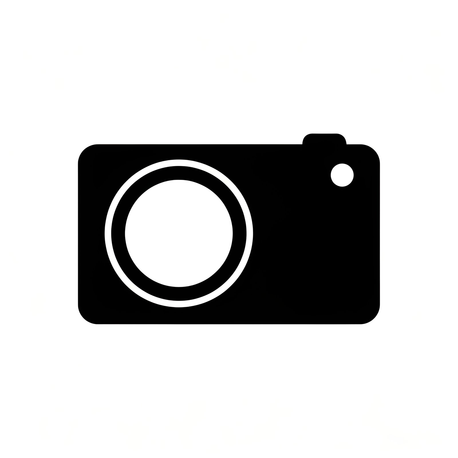 Black and white vector flat camera icon in simple minimalist style representing photography
