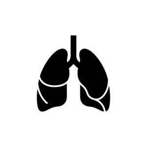 Black and white vector style lungs icon representing respiratory health and pulmonary system