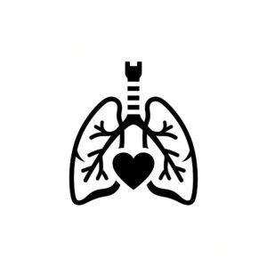 B&W Vector style lungs icon, flat medical symbol, isolated on white.