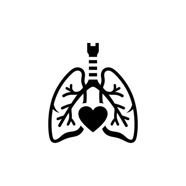 B&W Vector style lungs icon, flat medical symbol, isolated on white.
