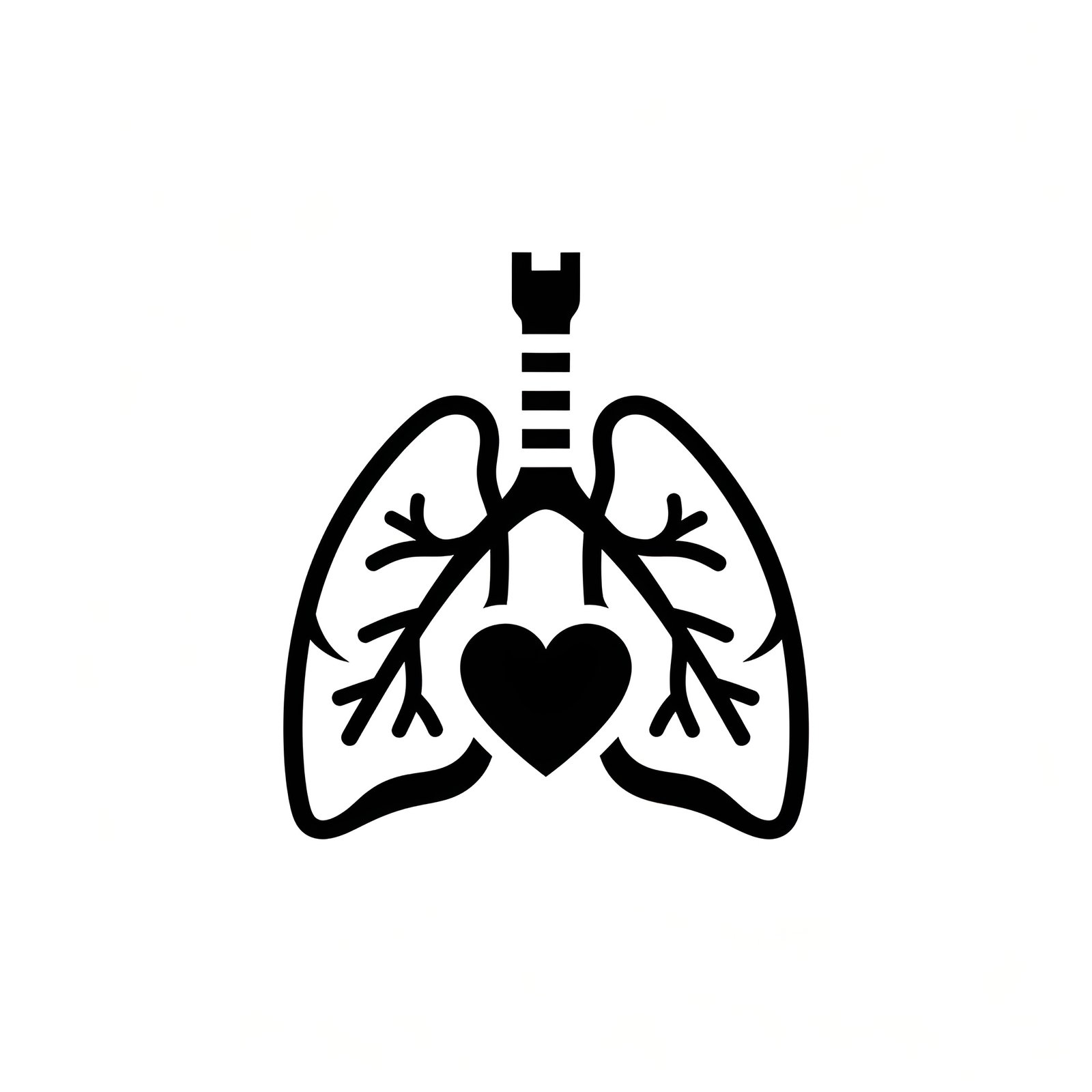 B&W Vector style lungs icon, flat medical symbol, isolated on white.
