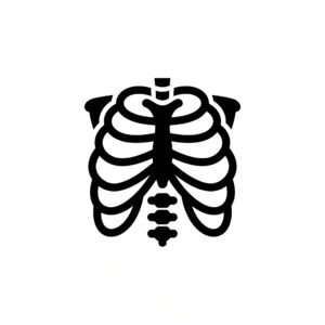 Dark vector style x-ray scan icon showing ribcage for medical radiology and diagnostic imaging