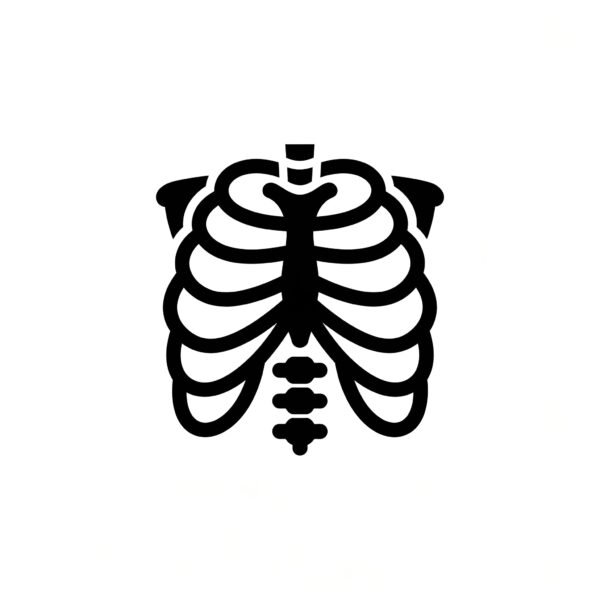 Dark vector style x-ray scan icon showing ribcage for medical radiology and diagnostic imaging