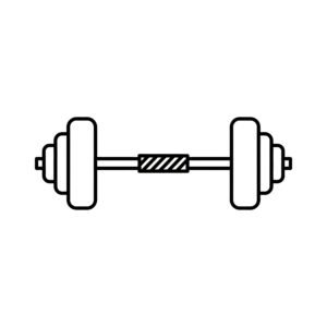 Flat vector barbell icon with weight plates in simple minimalist style representing strength training