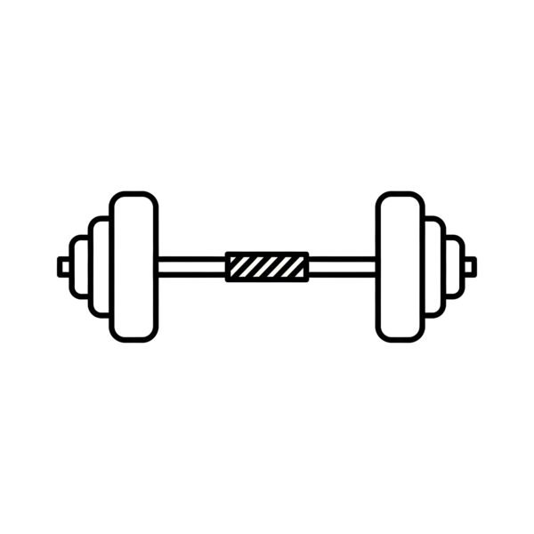 Flat vector barbell icon with weight plates in simple minimalist style representing strength training